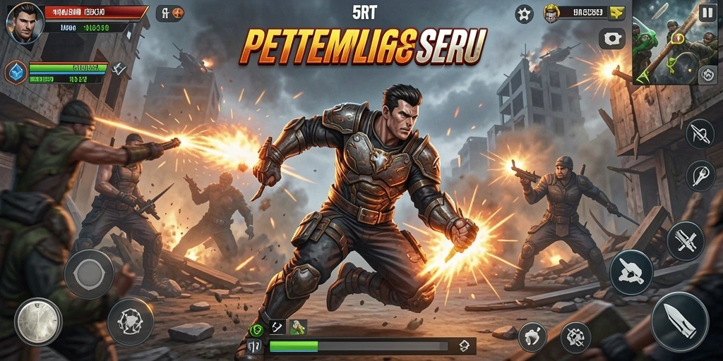 Tampilan aksi seru dalam gameplay 5RT di dunia pertempuran.