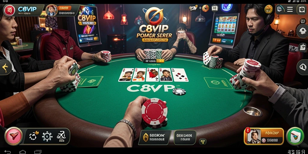 Screenshot C8VIP menampilkan tampilan meja Poker yang kompetitif.
