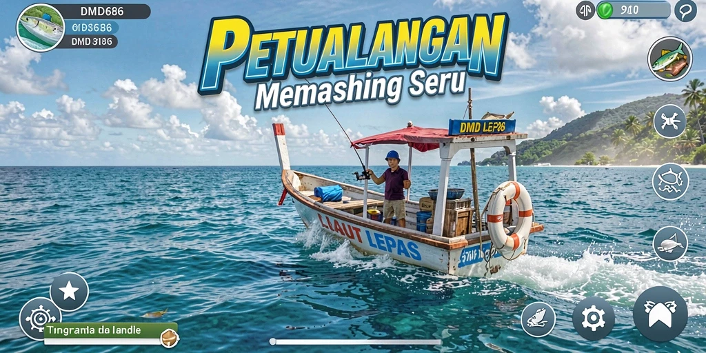 Screenshot gameplay DMD686 dengan aksi memancing yang menegangkan.
