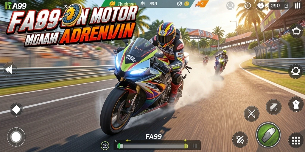 Tampilan gameplay balapan motor yang mendebarkan dan penuh aksi.