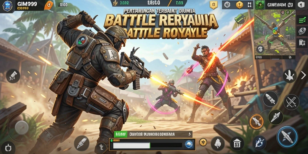 Screenshot GIM999 dengan pertarungan seru di Battle Royale.