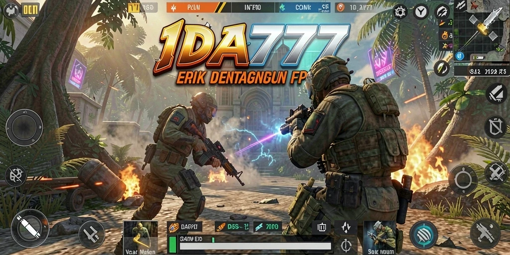 Screenshot gameplay IDA777 yang menegangkan dengan aksi tembak-menembak di medan perang.