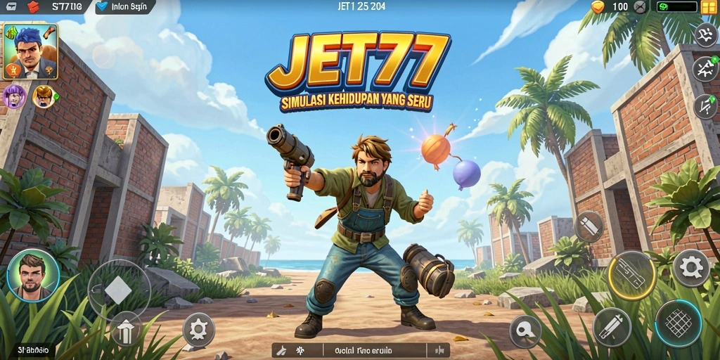 Screenshot JET77 menunjukkan gameplay seru dan interaksi karakter.