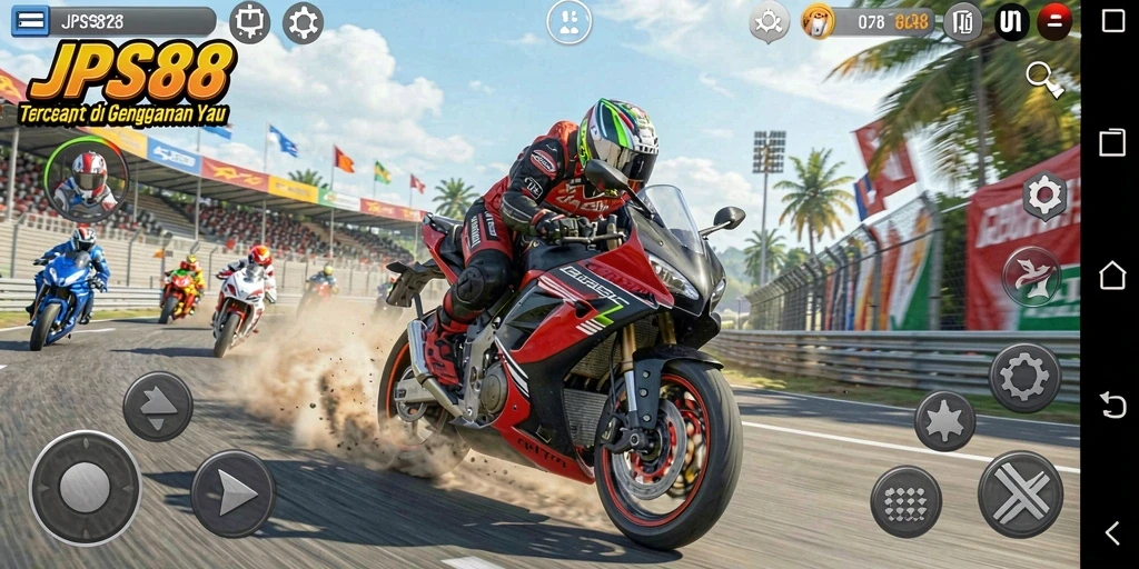 Tampilan seru gameplay JPS88 saat balapan motor di trek menantang.