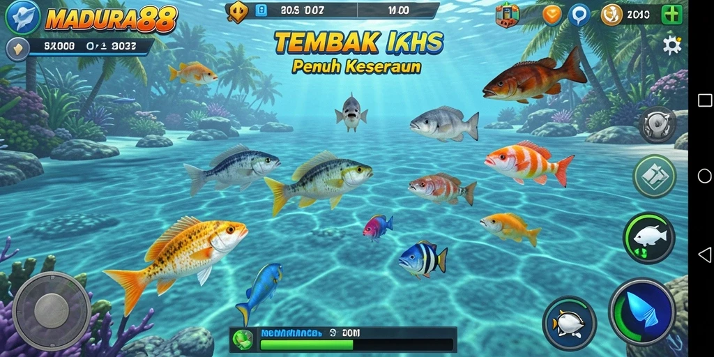 Tampilan gameplay seru di MADURA88 saat menembak ikan.