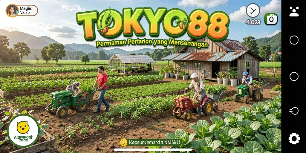 Screenshot utama TOKYO88 menunjukkan gameplay pertanian yang seru dan interaktif.