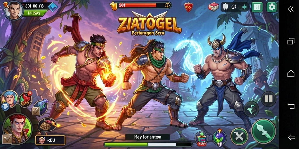 Tampilan gameplay ZIATOGEL yang seru dengan pertarungan epik.